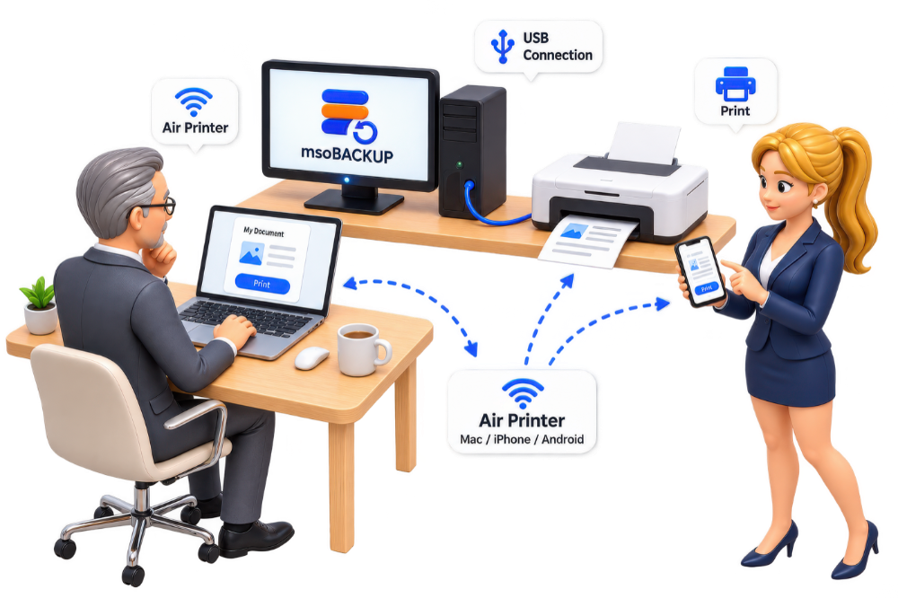 msoBACKUP biến máy in thường thành máy in AirPrint