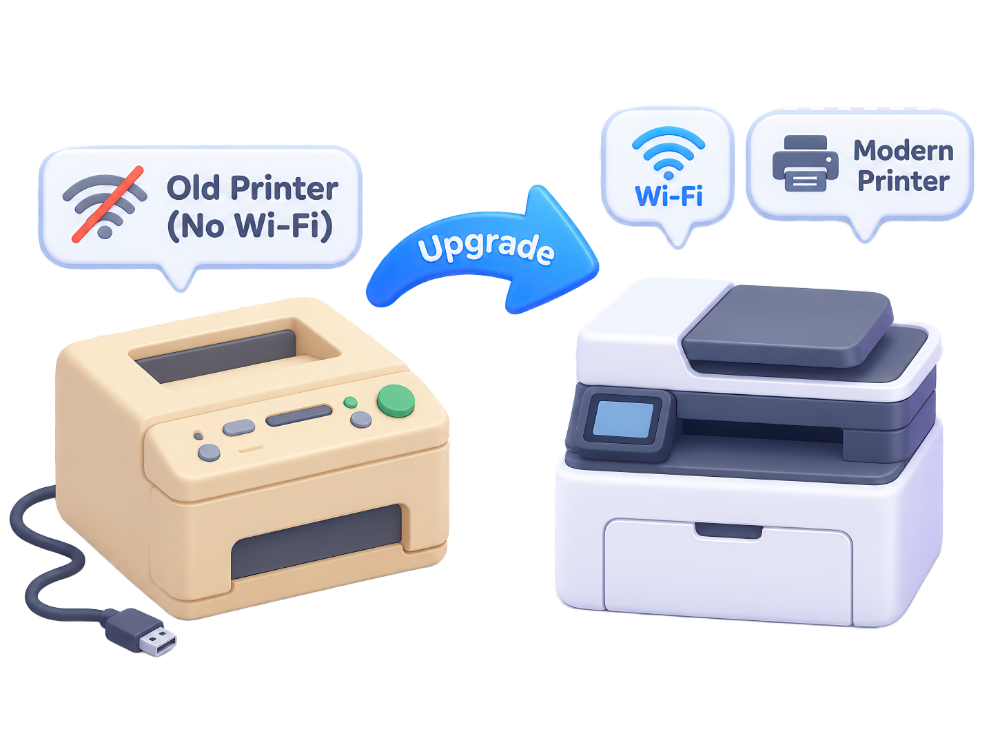 So sánh máy in cũ không WiFi và máy in mới hỗ trợ WiFi AirPrint